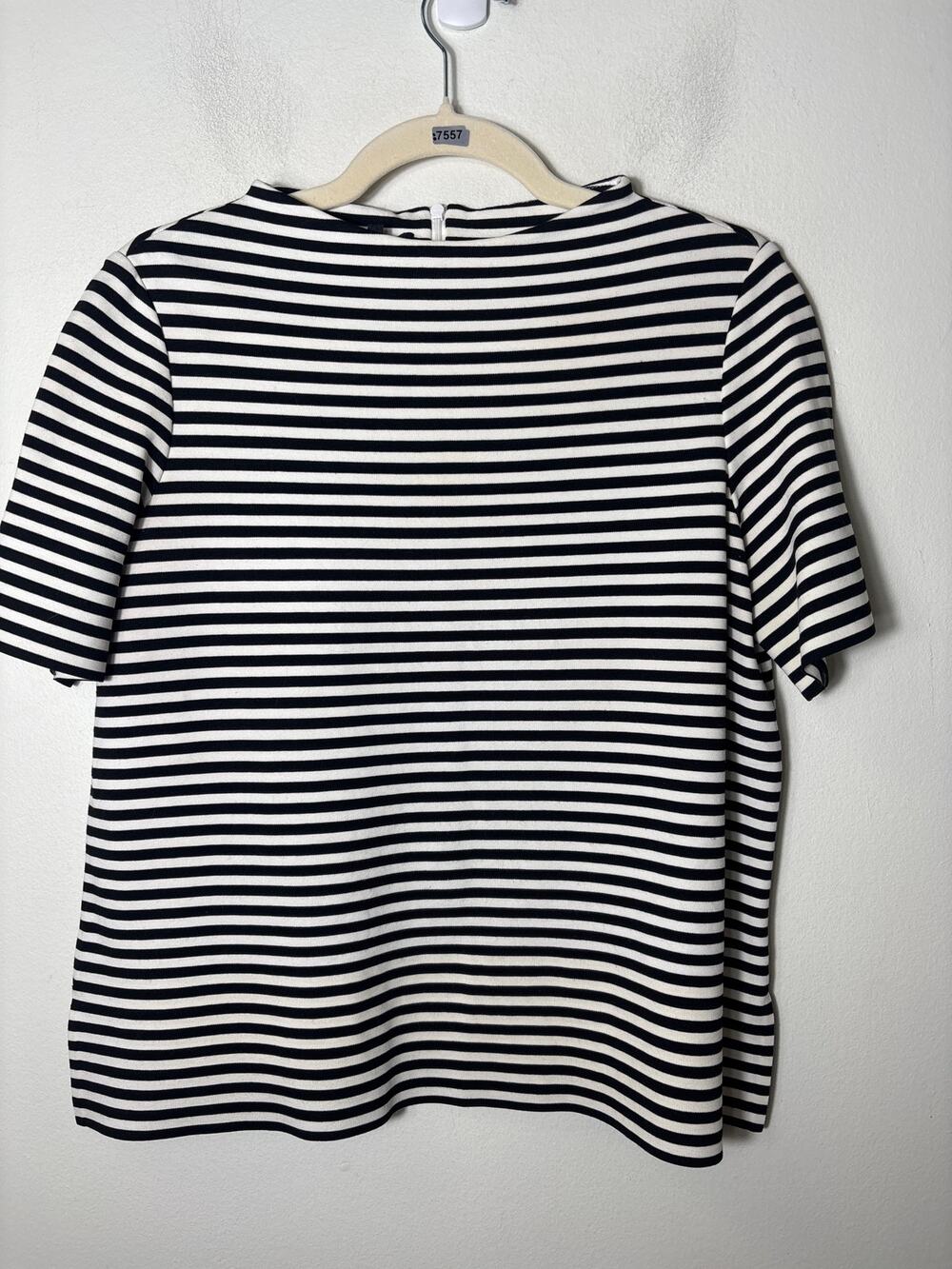 Lafayette 148 Black and White Stripe Short Sleeve Top Sz M